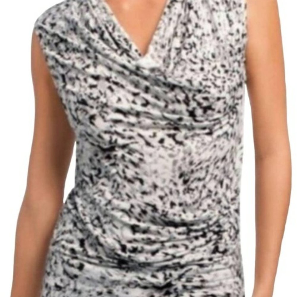 Cabi Lana Drape Neck Animal Print Tunic Top Sleeveless – Size L. EUC